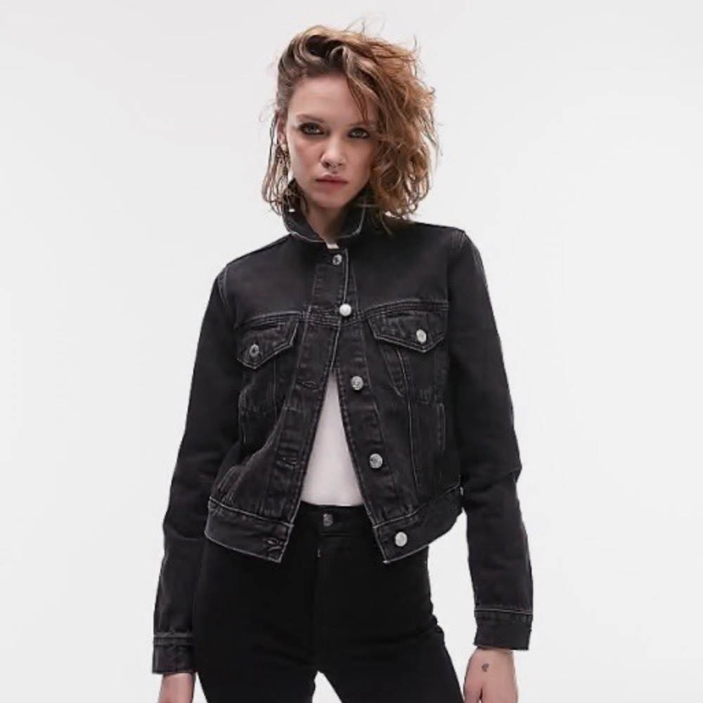 TOPSHOP Cotton Denim Jacket - Size 4 - Black